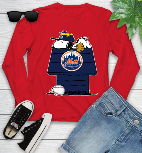 MLB New York Mets Snoopy Woodstock The Peanuts Movie Baseball T Shirt Youth Long Sleeve 11