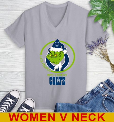 Indianapolis Colts NFL Christmas Grinch I Hate People But I Love My Favorite Football Team Women's V-Neck T-Shirt 5