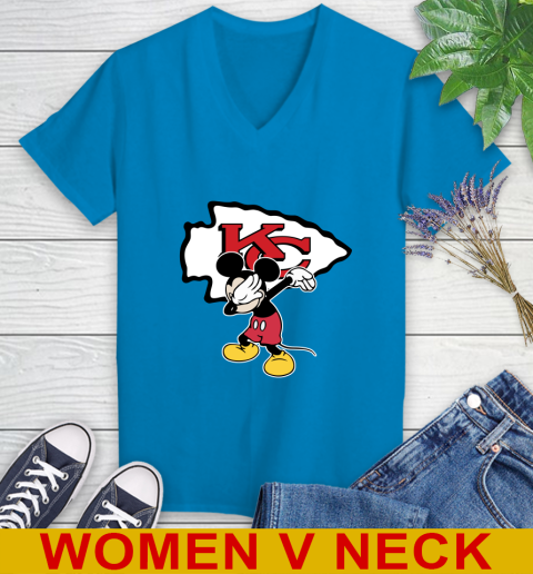 Kansas City Chiefs NFL Football Dabbing Mickey Disney Sports Women's V-Neck T-Shirt 8