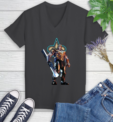 NFL Thanos Gauntlet Avengers Endgame Football New Orleans Saints Women's V-Neck T-Shirt 8