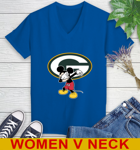 Green Bay Packers NFL Football Dabbing Mickey Disney Sports Women's V-Neck T-Shirt 11
