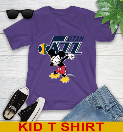 Utah Jazz NBA Basketball Dabbing Mickey Disney Sports Youth T-Shirt 4