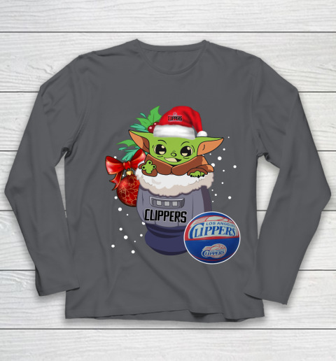 LA Clippers Christmas Baby Yoda Star Wars Funny Happy NBA Youth Long Sleeve 8
