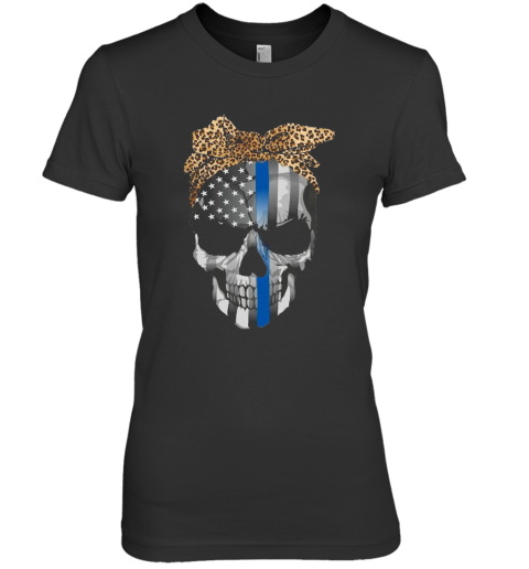 Blue Line Skull Leopard Bow Premium Women's T-Shirt
