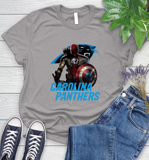 NFL Captain America Thor Spider Man Hawkeye Avengers Endgame Football Carolina Panthers Women's T-Shirt 5