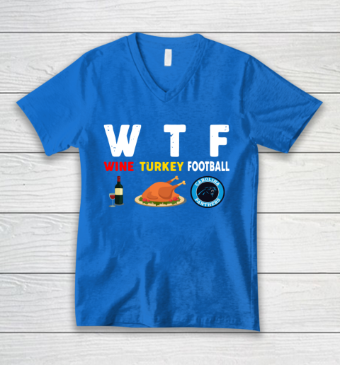 Carolina Panthers Giving Day WTF Wine Turkey Football NFL V-Neck T-Shirt 5