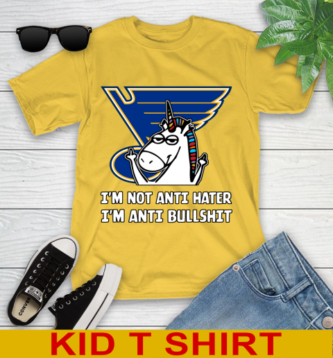 St.Louis Blues NHL Hockey Unicorn I'm Not Anti Hater I'm Anti Bullshit Youth T-Shirt 8