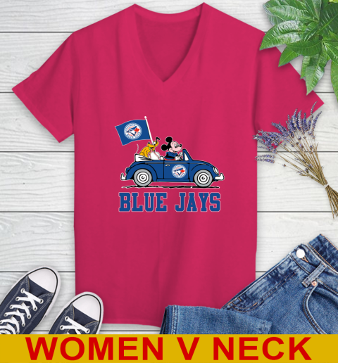 MLB Baseball Toronto Blue Jays Pluto Mickey Driving Disney Shirt Women's V-Neck T-Shirt 10