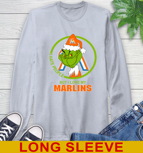 Miami Marlins MLB Christmas Grinch I Hate People But I Love My Favorite Baseball Team Long Sleeve T-Shirt 6