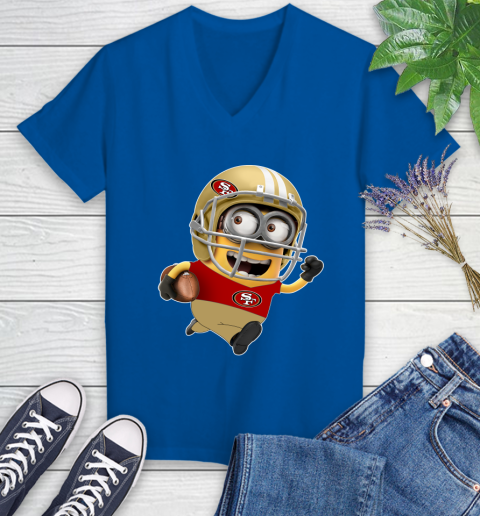 NFL San Francisco 49ers Minions Disney Football Sports Women's V-Neck T-Shirt 10