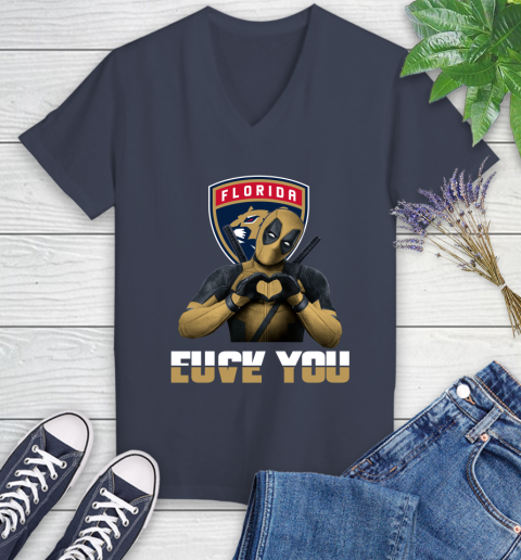 NHL Florida Panthers Deadpool Love You Fuck You Hockey Sports Women's V-Neck T-Shirt 12