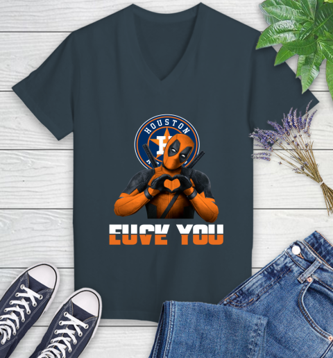 MLB Houston Astros Deadpool Love You Fuck You Baseball Sports Women's V-Neck T-Shirt 9 MLB Houston Astros Deadpool Love You Fuck You Baseball Sports Women's V-Neck T-Shirt - Image 9