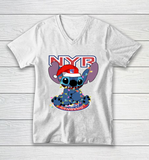 New York Rangers NHL Hockey noel stitch Christmas V-Neck T-Shirt