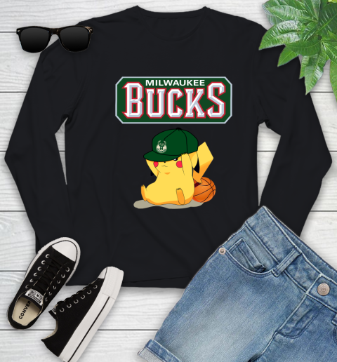 NBA Pikachu Basketball Sports Milwaukee Bucks Youth Long Sleeve 2