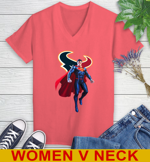 NFL Superman DC Sports Football Houston Texans Women's V-Neck T-Shirt 7