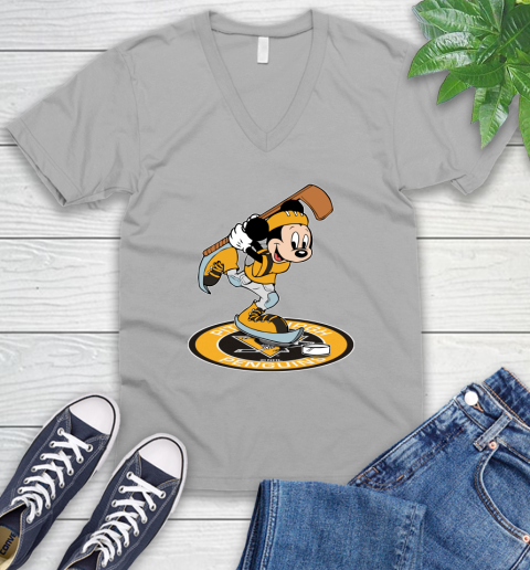 NHL Hockey Pittsburgh Penguins Cheerful Mickey Disney Shirt V-Neck T-Shirt 4