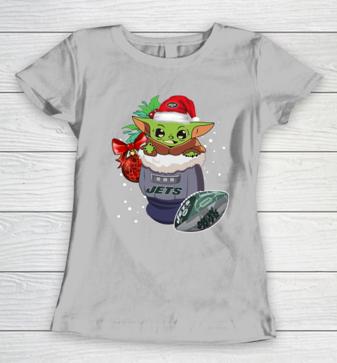 New York Jets Christmas Baby Yoda Star Wars Funny Happy NFL Women's T-Shirt 6