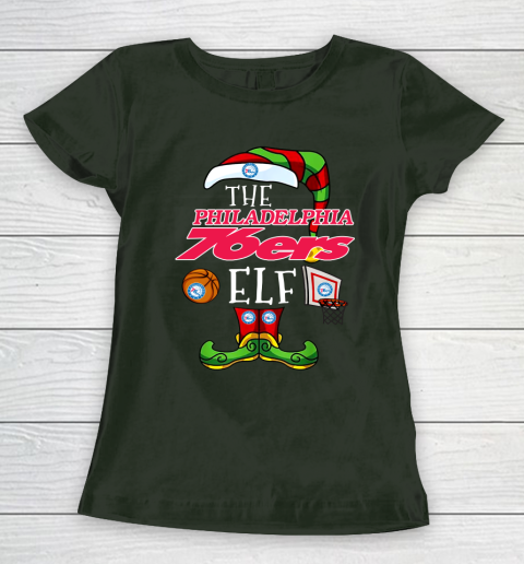 Philadelphia 76ers Christmas ELF Funny NBA Women's T-Shirt 4