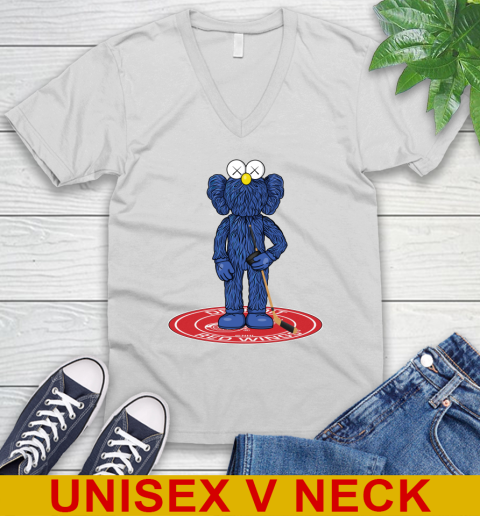 NHL Hockey Detroit Red Wings Kaws Bff Blue Figure Shirt V-Neck T-Shirt