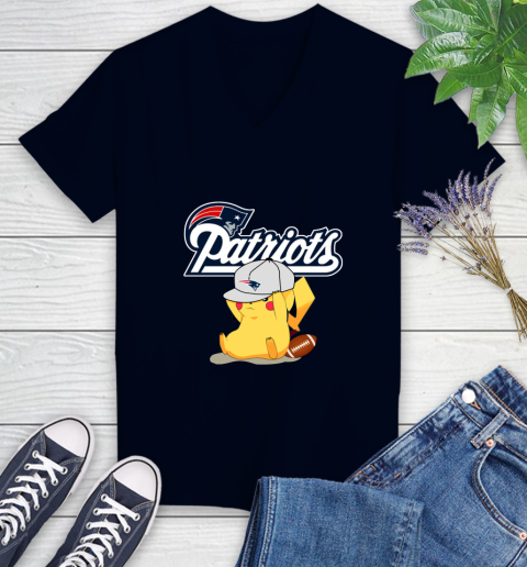 NFL Pikachu Football Sports New England Patriots Women's V-Neck T-Shirt 3