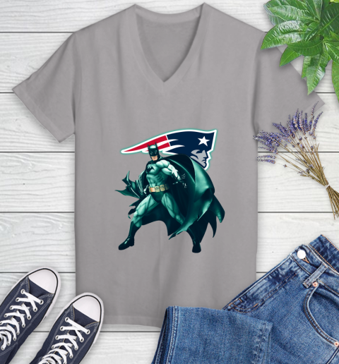NFL Batman Football Sports New England Patriots Women's V-Neck T-Shirt 4