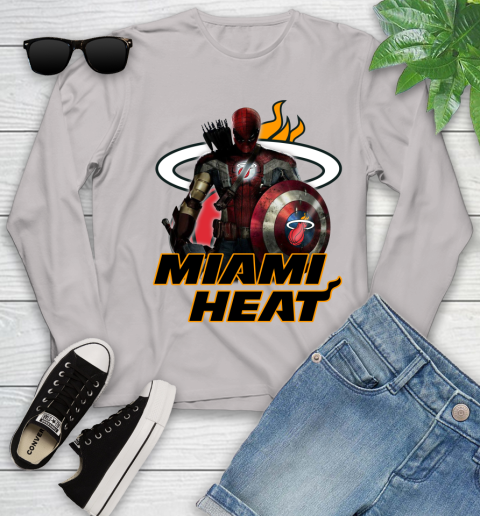 Miami Heat NBA Basketball Captain America Thor Spider Man Hawkeye Avengers Youth Long Sleeve 12