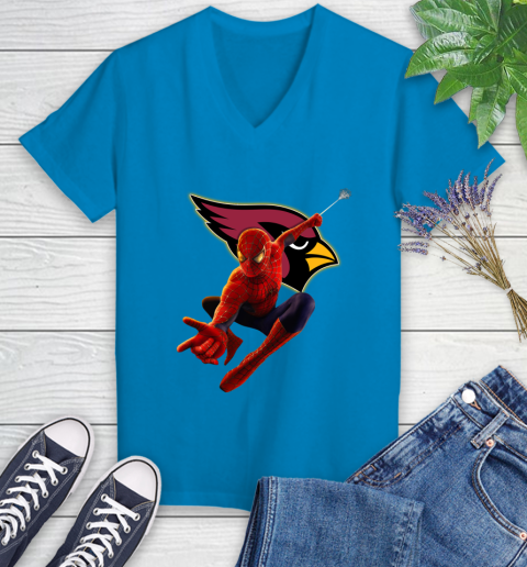 NFL Spider Man Avengers Endgame Football Arizona Cardinals Women's V-Neck T-Shirt 7