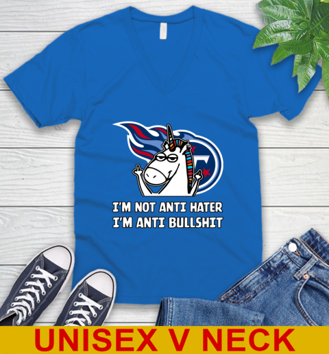 Tennessee Titans NFL Football Unicorn I'm Not Anti Hater I'm Anti Bullshit V-Neck T-Shirt 6