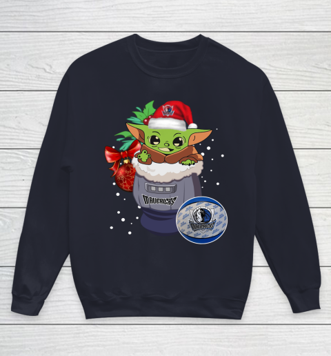 Dallas Mavericks Christmas Baby Yoda Star Wars Funny Happy NBA Youth Sweatshirt 3