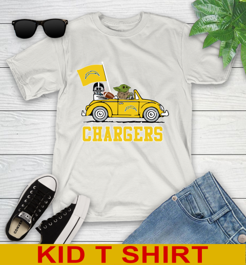 NFL Football Los Angeles Chargers Darth Vader Baby Yoda Driving Star Wars Shirt Youth T-Shirt 12