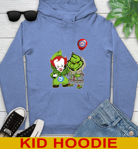 Philadelphia 76ers Baby Pennywise Grinch Christmas NBA Basketball Youth Hoodie 12