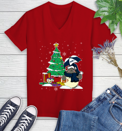 Seattle Seahawks NFL Football Cute Tonari No Totoro Christmas Sports Women's V-Neck T-Shirt 11