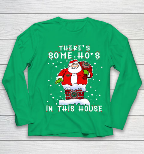 Minnesota Wild Christmas There Is Some Hos In This House Santa Stuck In The Chimney NHL Youth Long Sleeve 4