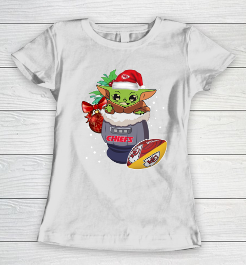 Kansas City Chiefs Christmas Baby Yoda Star Wars Funny Happy NFL Women's T-Shirt 3