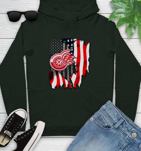 Detroit Red Wings NHL Hockey American Flag Youth Hoodie 14