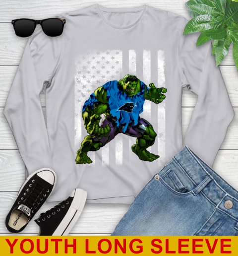 Carolina Panthers Hulk Marvel Avengers NFL Football American Flag Youth Long Sleeve 5