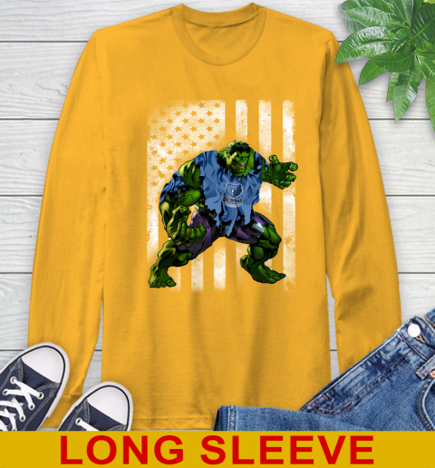 Memphis Grizzlies Hulk Marvel Avengers NBA Basketball American Flag Long Sleeve T-Shirt 2
