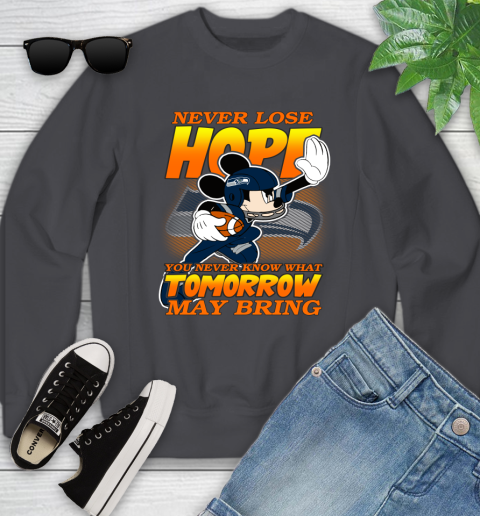 Seattle Seahawks NFL Football Mickey Disney Never Lose Hope Youth Sweatshirt 5