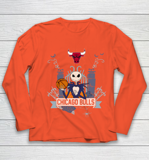 NBA Chicago Bulls Basketball Jack Skellington Halloween Youth Long Sleeve 3