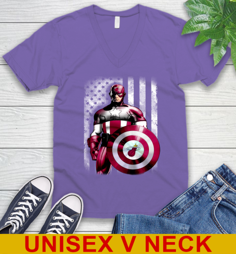 Miami Heat NBA Basketball Captain America Marvel Avengers American Flag Shirt V-Neck T-Shirt 8