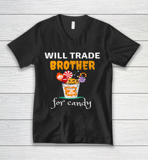 Halloween Family Matching Will Trade Brother Funny Sibling V-Neck T-Shirt