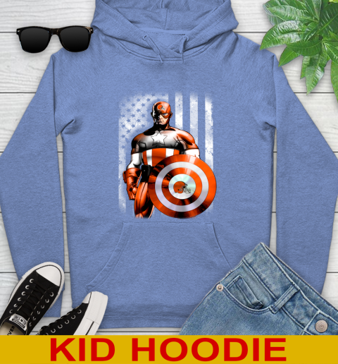 Cleveland Browns NFL Football Captain America Marvel Avengers American Flag Shirt Youth Hoodie 12