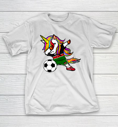 Funny Dabbing Unicorn Kenya Football Kenyan Flag Soccer T-Shirt