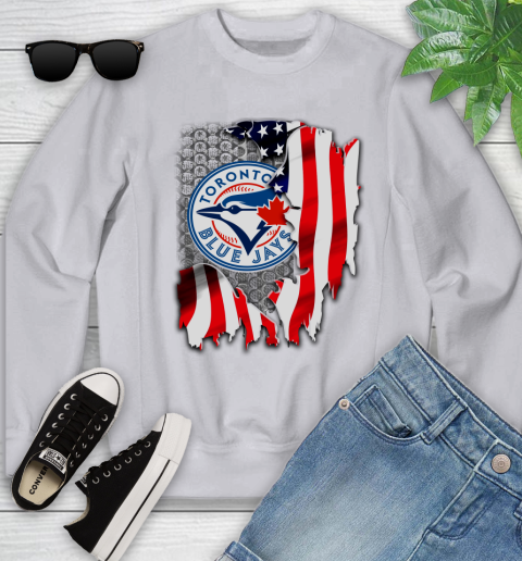 Toronto Blue Jays MLB Baseball American Flag Youth Sweatshirt 3
