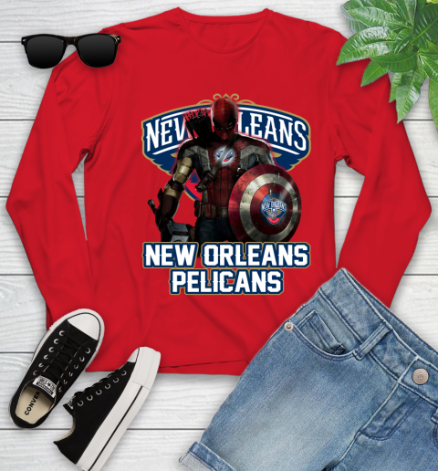 New Orleans Pelicans NBA Basketball Captain America Thor Spider Man Hawkeye Avengers Youth Long Sleeve 11