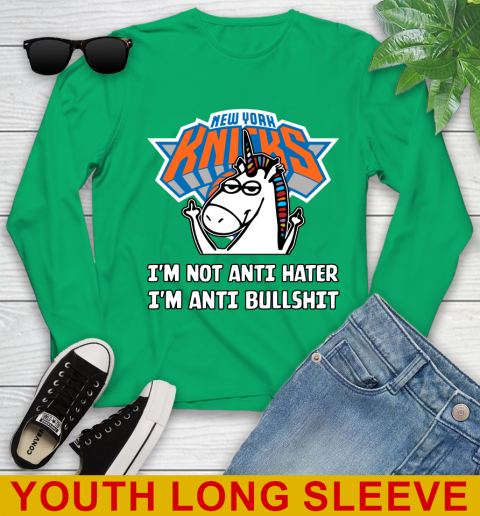 New York Knicks NBA Basketball Unicorn I'm Not Anti Hater I'm Anti Bullshit Youth Long Sleeve 7