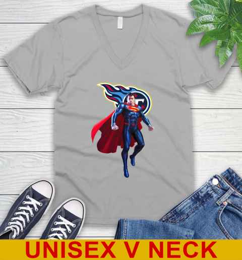 NFL Superman DC Sports Football Tennessee Titans V-Neck T-Shirt 4