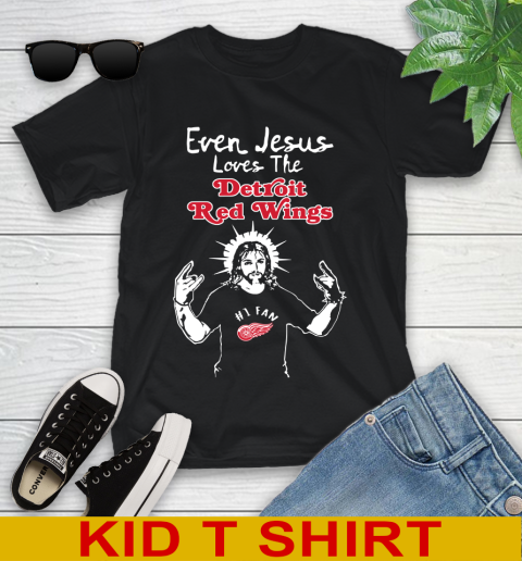 Detroit Red Wings NHL Hockey Even Jesus Loves The Red Wings Shirt Youth T-Shirt