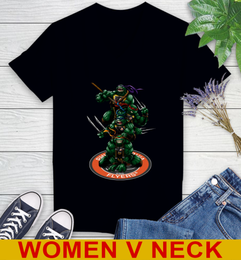 NHL Hockey Philadelphia Flyers Teenage Mutant Ninja Turtles Shirt Women's V-Neck T-Shirt 2