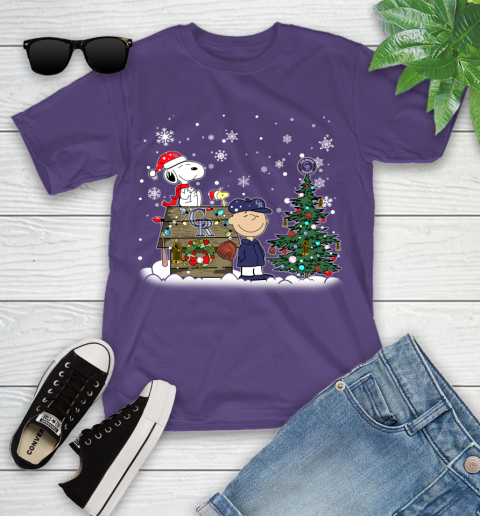 MLB Colorado Rockies Snoopy Charlie Brown Christmas Baseball Commissioner's Trophy Youth T-Shirt 3